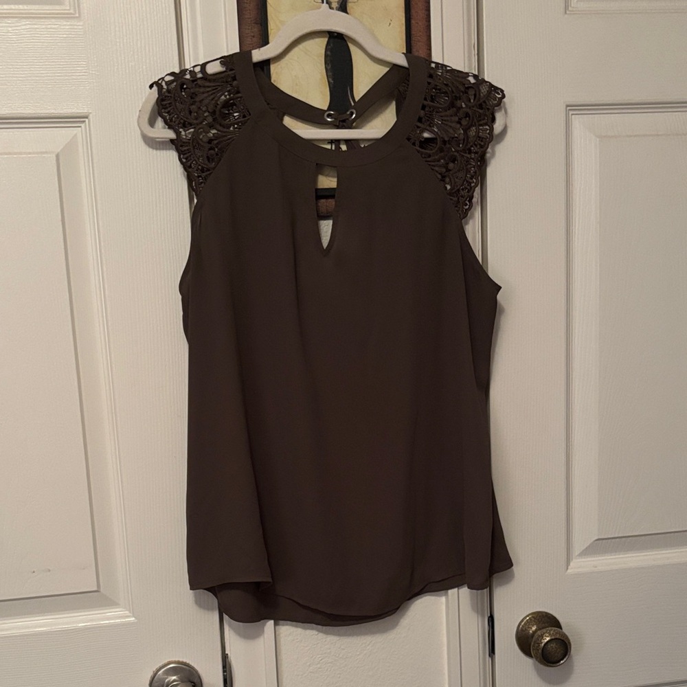 Express Brown Lace Shoulder Blouse
